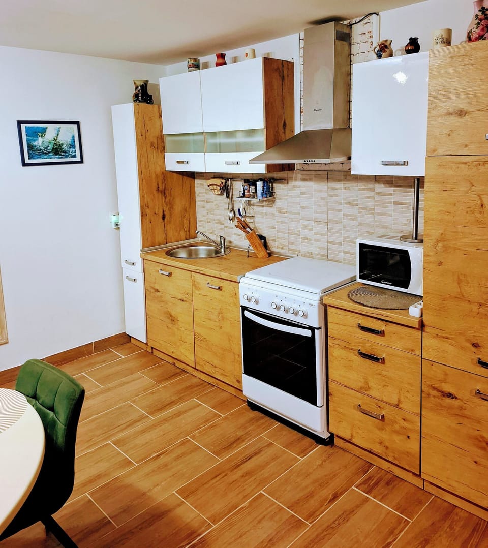 Apartment (A1) | Private kitchen | Fridge, microwave, stovetop, coffee/tea maker