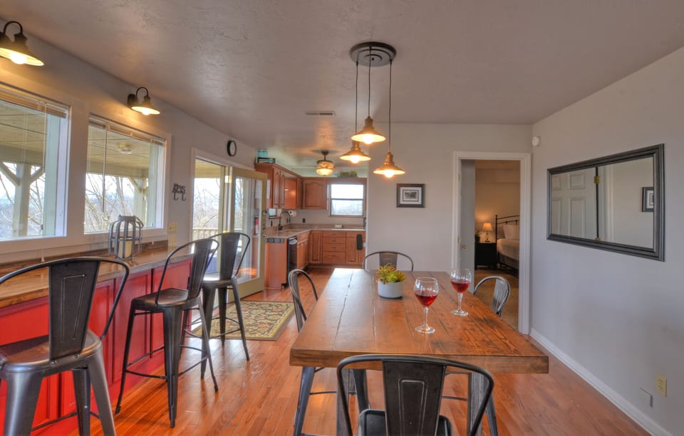 View of dining room and kitchen area