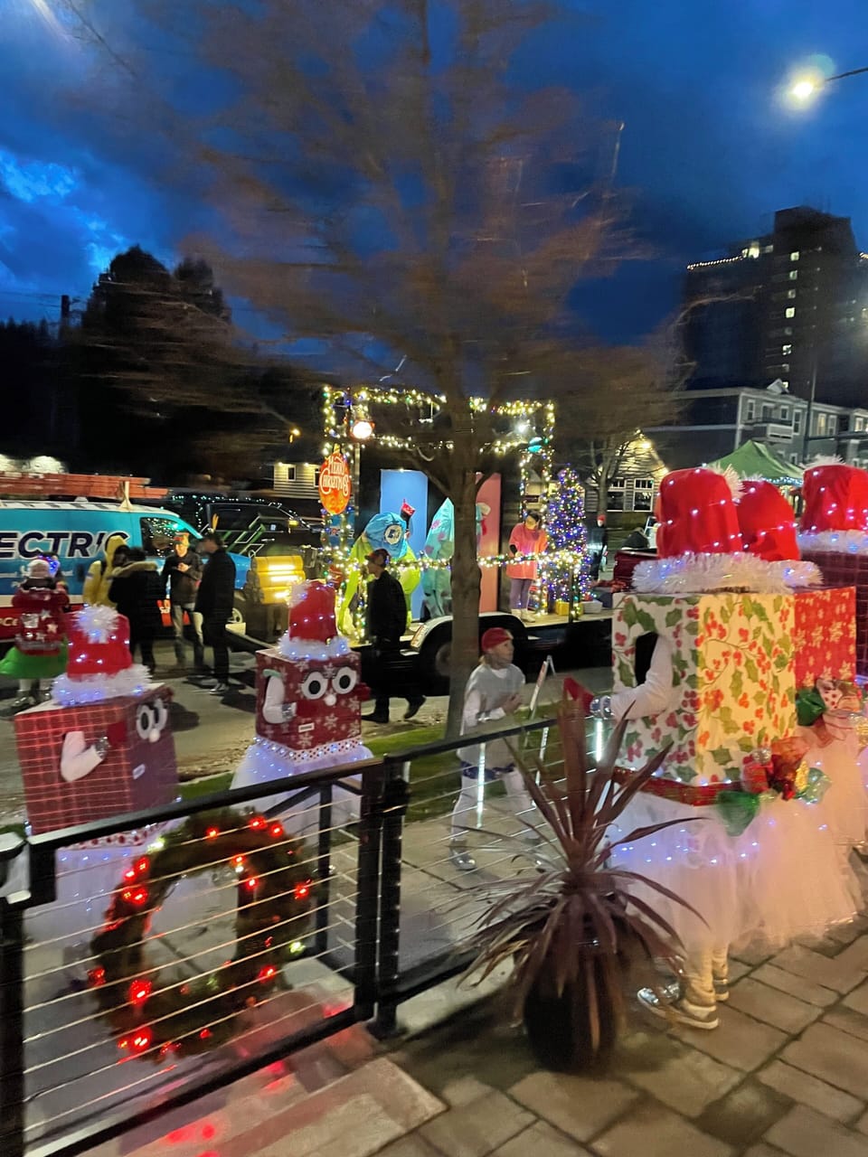 Winter parade, sometimes flows onto patio