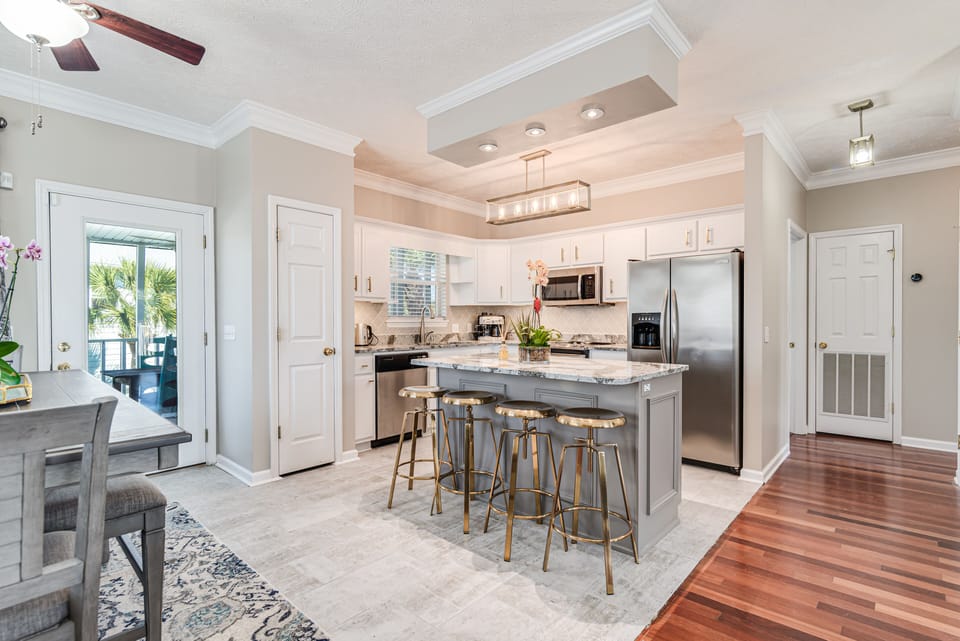 The kitchen has been upgraded and can house more than just one cook.
