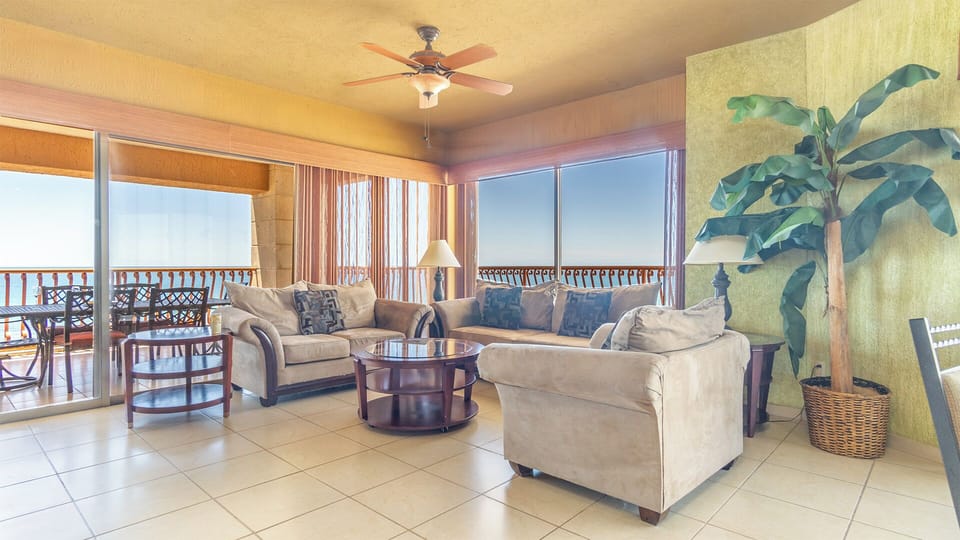 The living room is spacious and open.