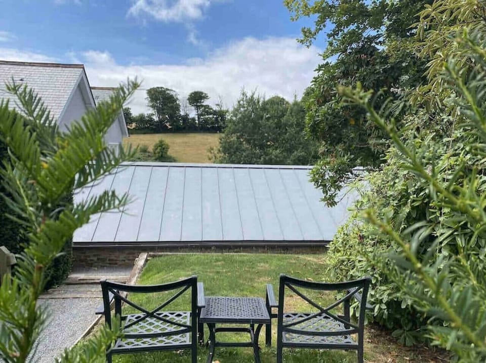 View over the roof of the lodge from the small garden