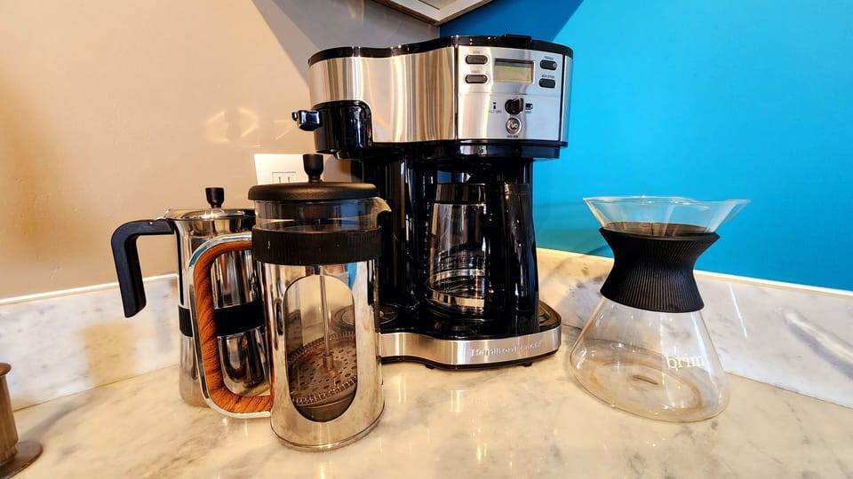 Many options for making your morning coffee. 