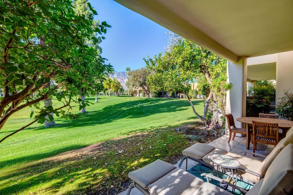 Gaze off into space on this lovely patio with a view of the mountains.