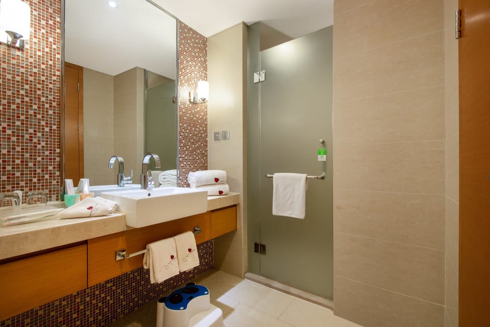 Shower, free toiletries, hair dryer, bathrobes