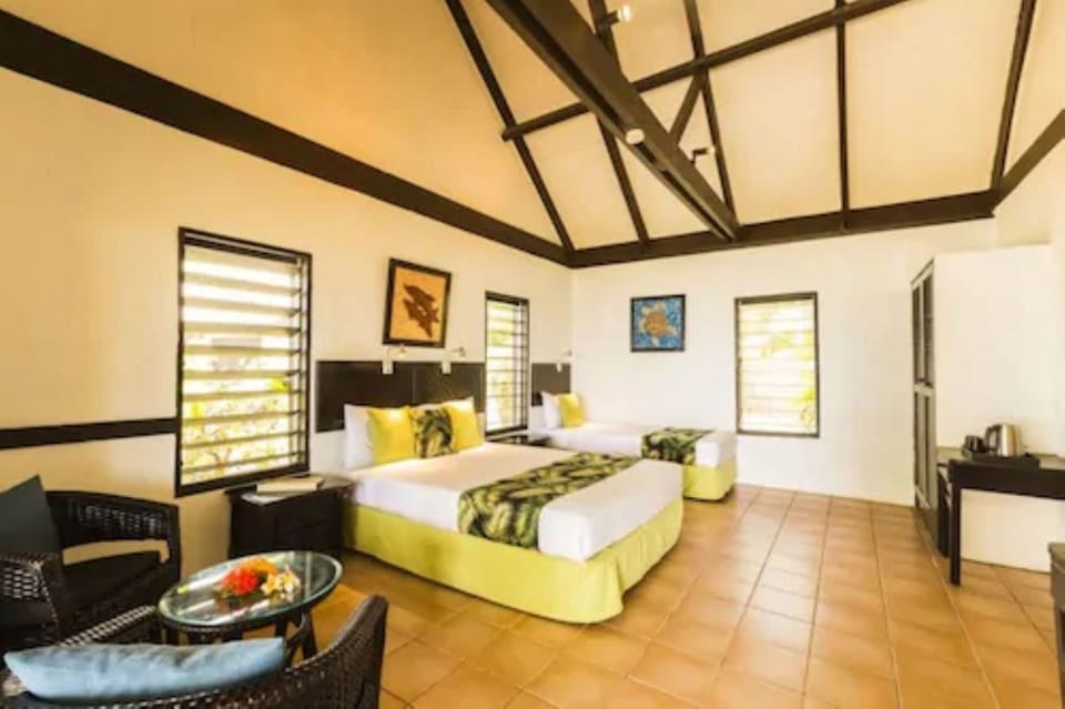 Beachfront Bure (1 Double and 1 Single Bed) | In-room safe, soundproofing, iron/ironing board, bed sheets