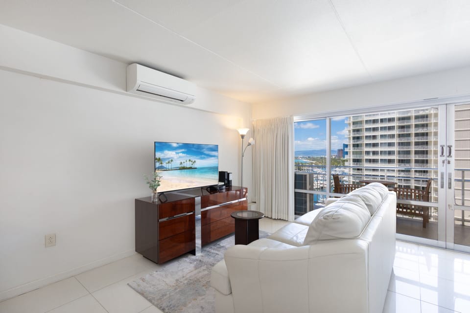 Smart TV for streaming your favorite shows in the comfort of your unit powered by a split AC system