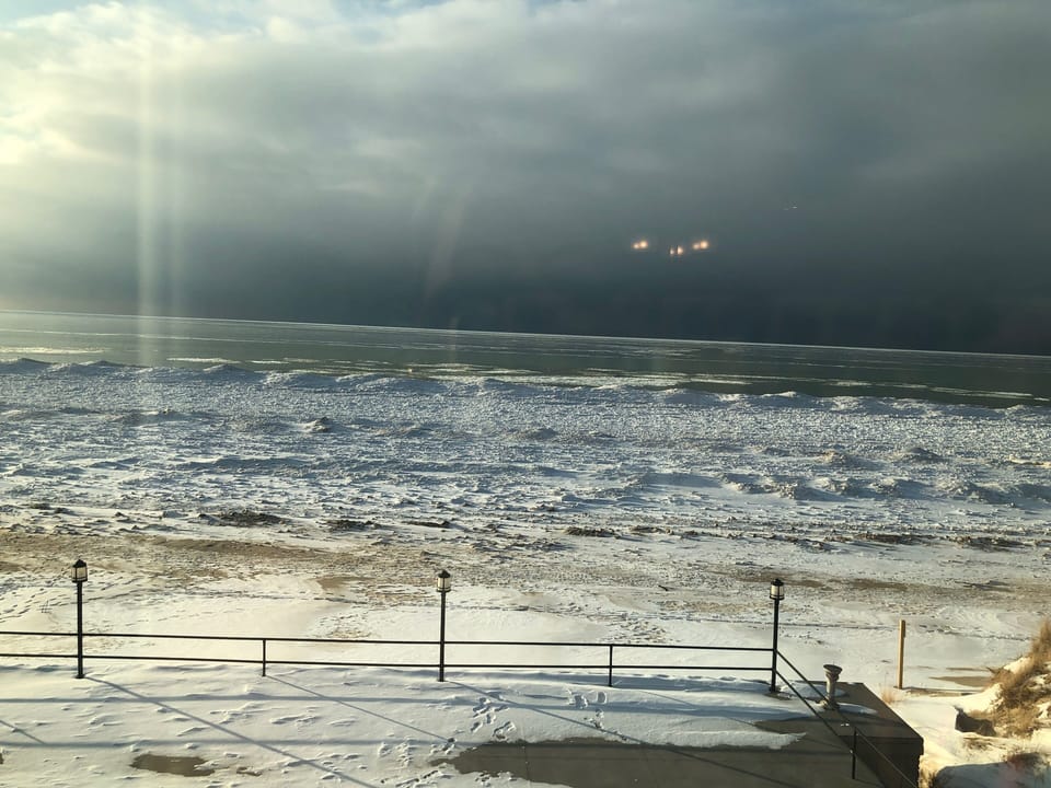 View from the living room of the Big Blue during winter months.