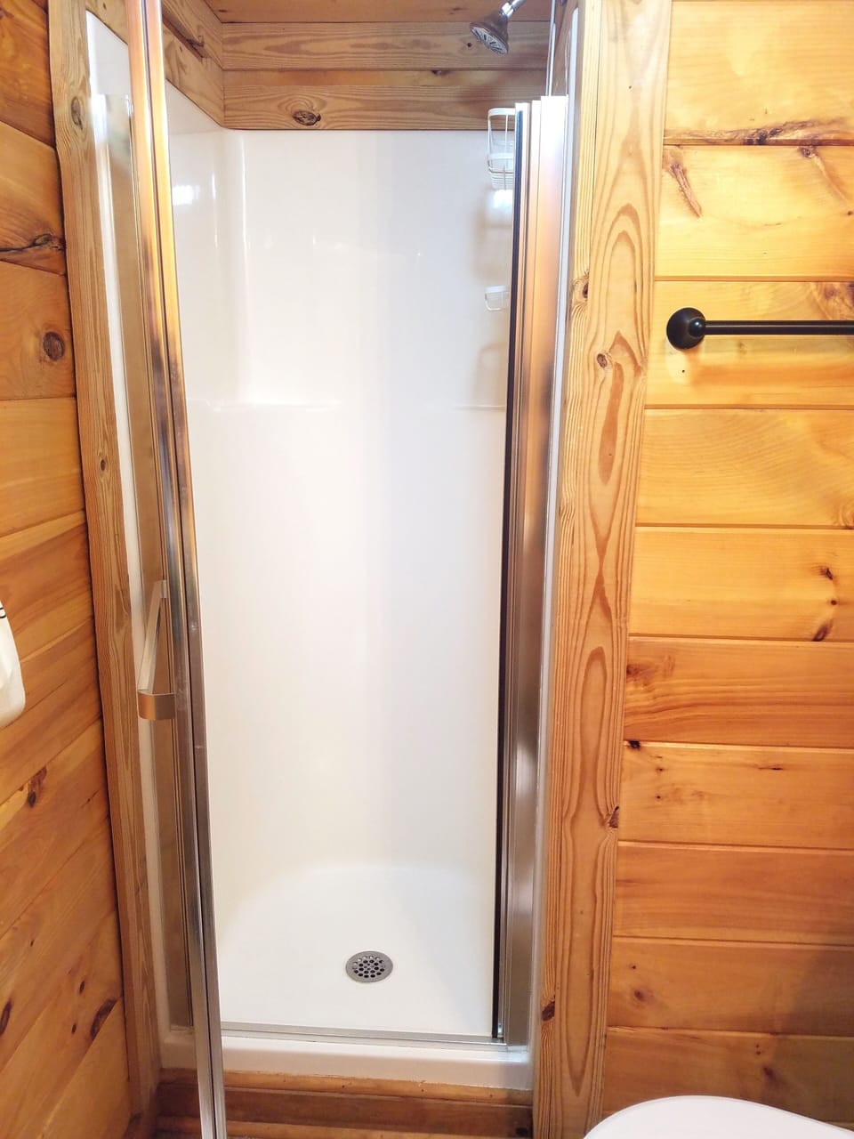 Better view of downstairs shower - yes, it is small! 