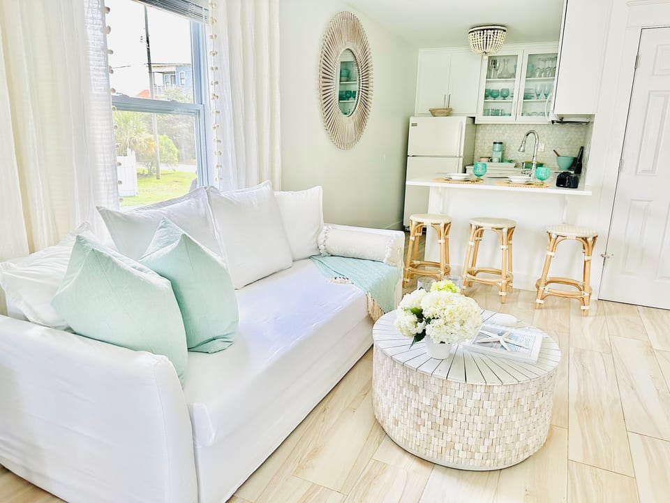 Stretch out on the 90” sofa that transforms into a comfy queen bed