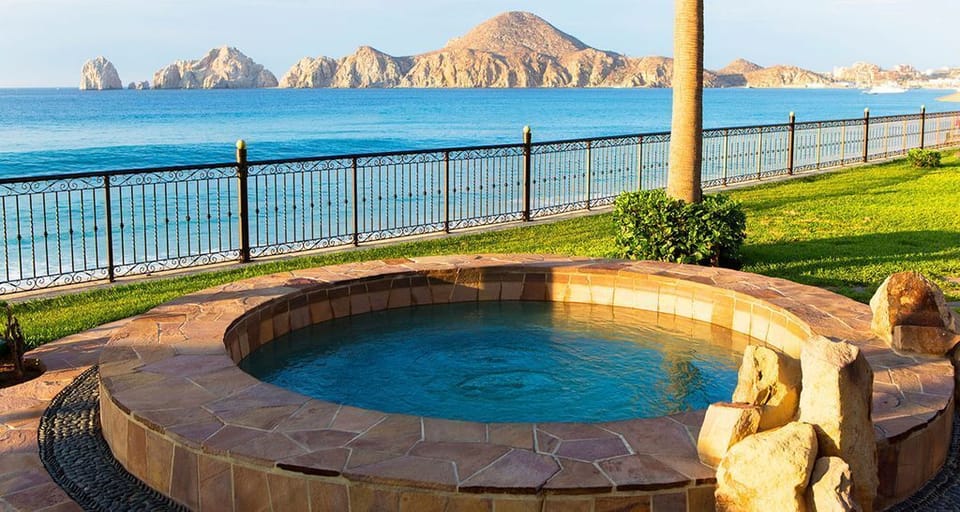 One of several hot tubs on the property