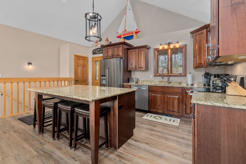 Spacious, easy to maneuver kitchen is well thought out and allows many cooks. 