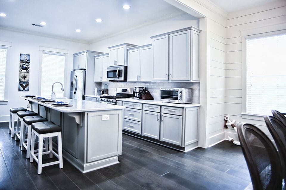 Professional appliances in kitchen.
