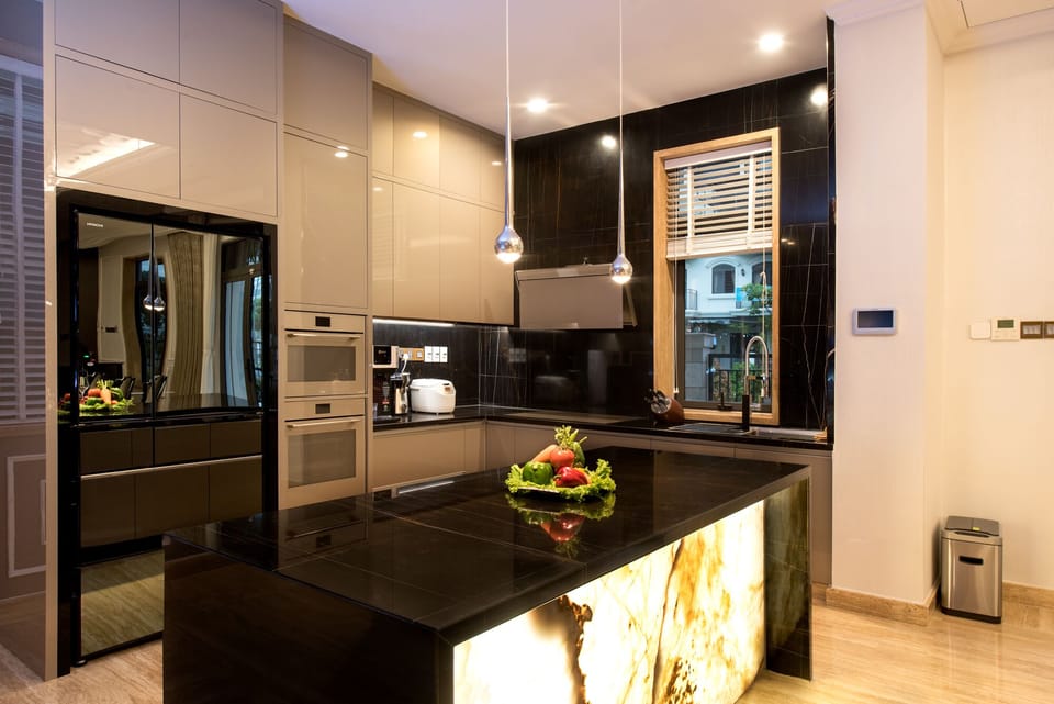 Icity Lakeview Saigon Villa | Private kitchen | Fridge, microwave, rice cooker, highchair