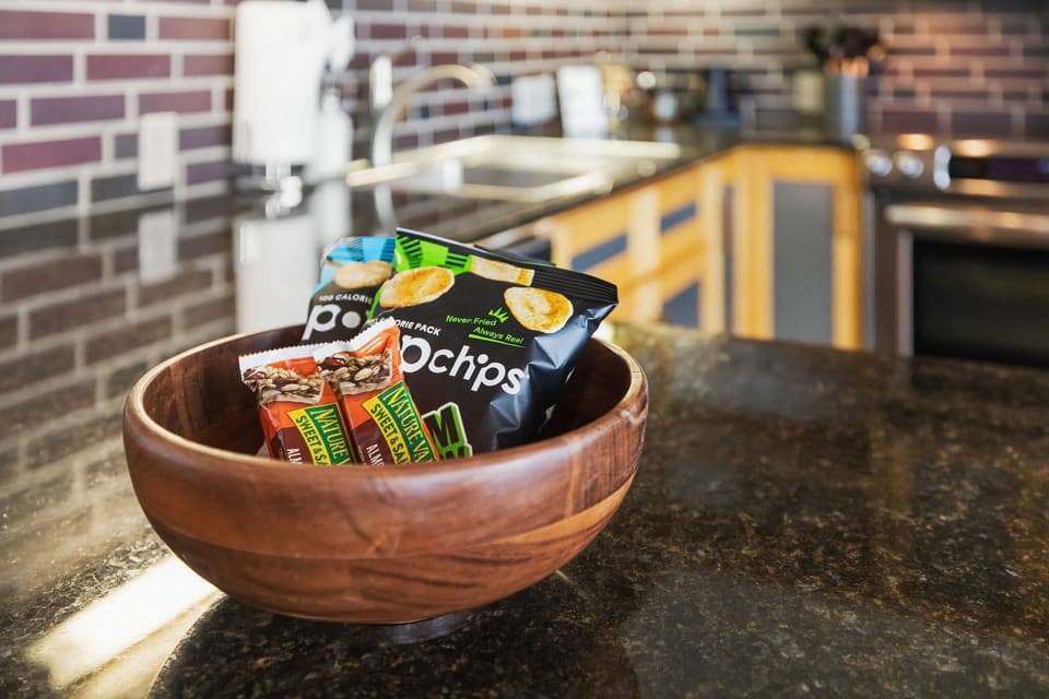 Thoughtful touches include complimentary snacks to enjoy during your stay.
