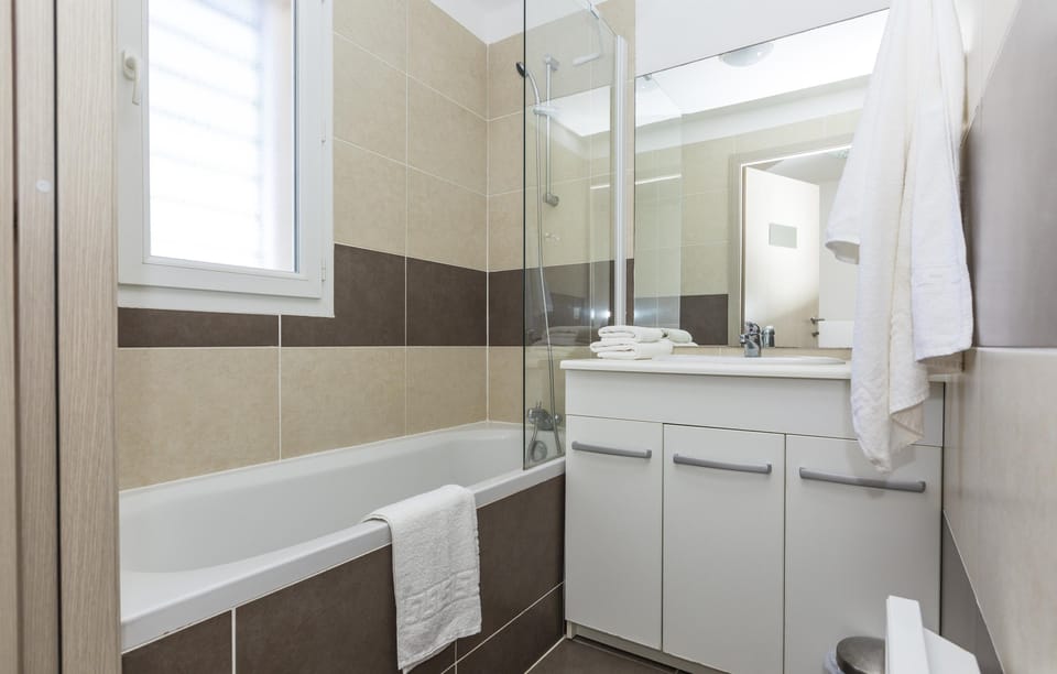 Bright bathrooms are refreshing after a day of adventure.