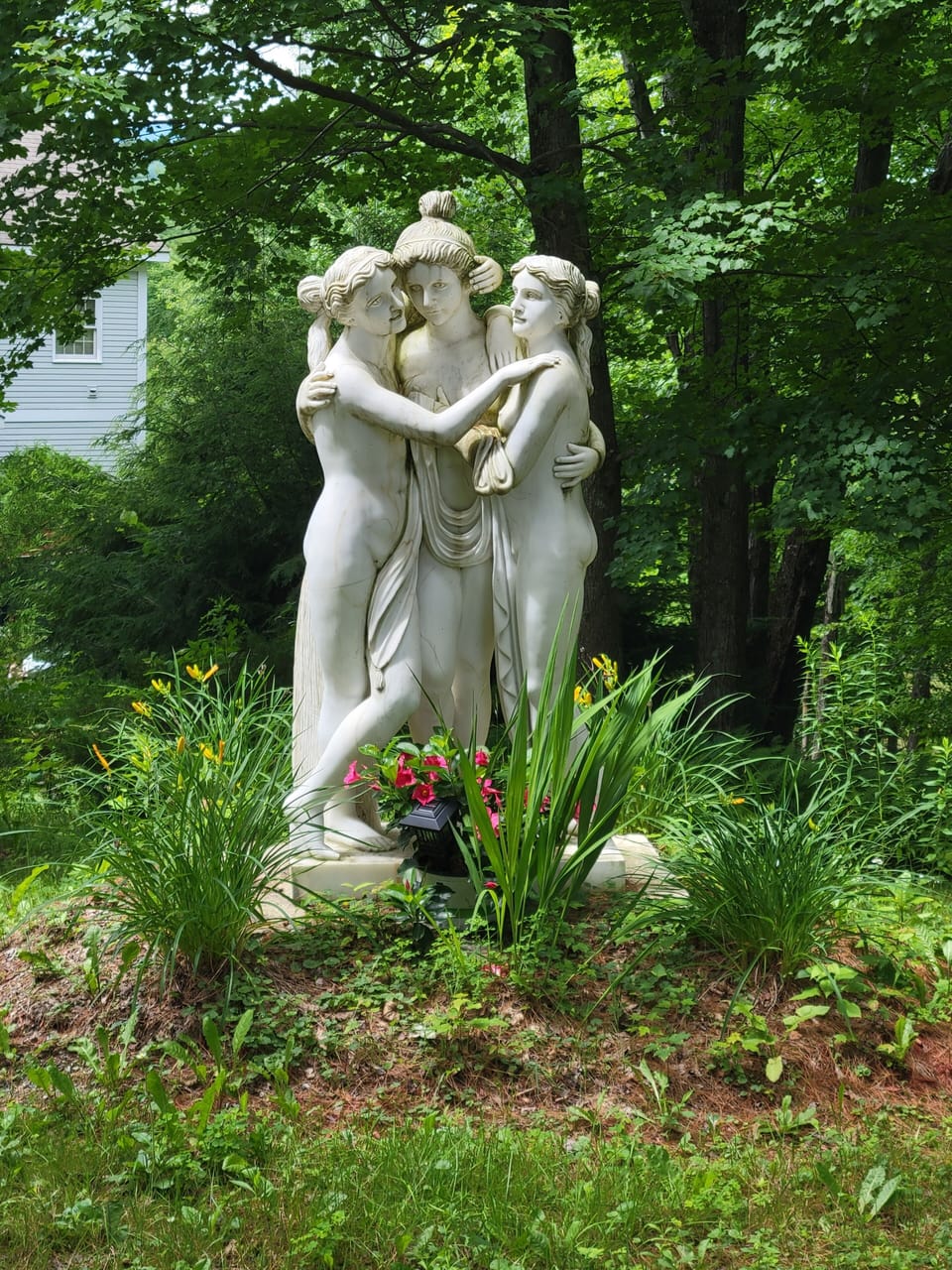 Three Graces life size carved marble sculpture.  