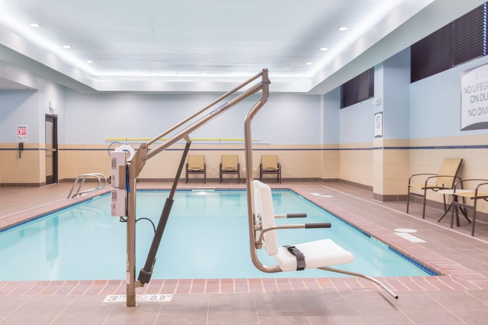 The pool has accessible features.
