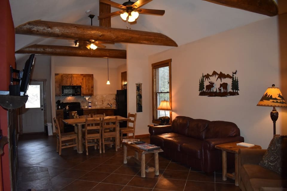 Living and 6 person dining area