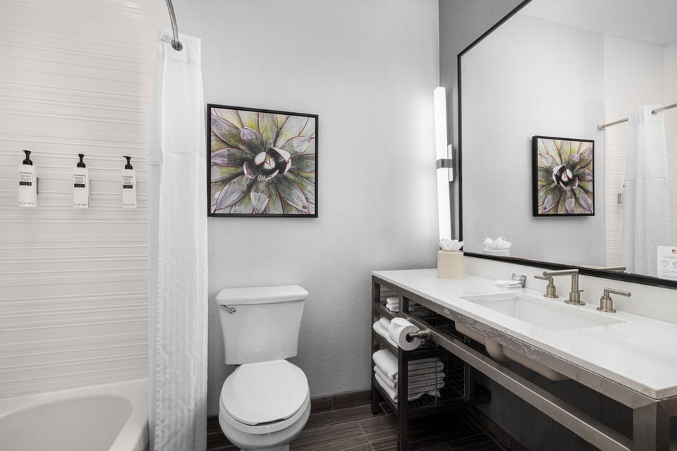 2 Queen Beds w/ Tub | Bathroom | Free toiletries, hair dryer, towels