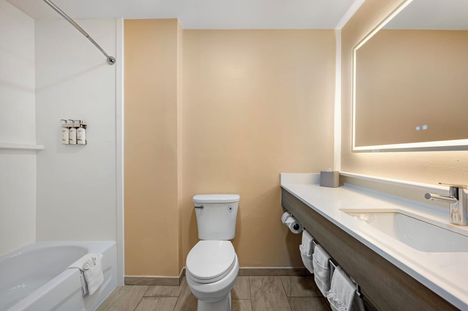 Standard Room, 2 Queen Beds, Accessible Bathtub (Mobility) | Bathroom | Free toiletries, hair dryer, towels, soap