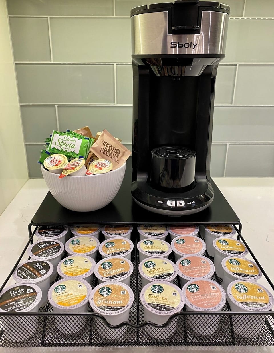 K pod coffee machine with Starbucks flavored coffee and Peet’s coffee