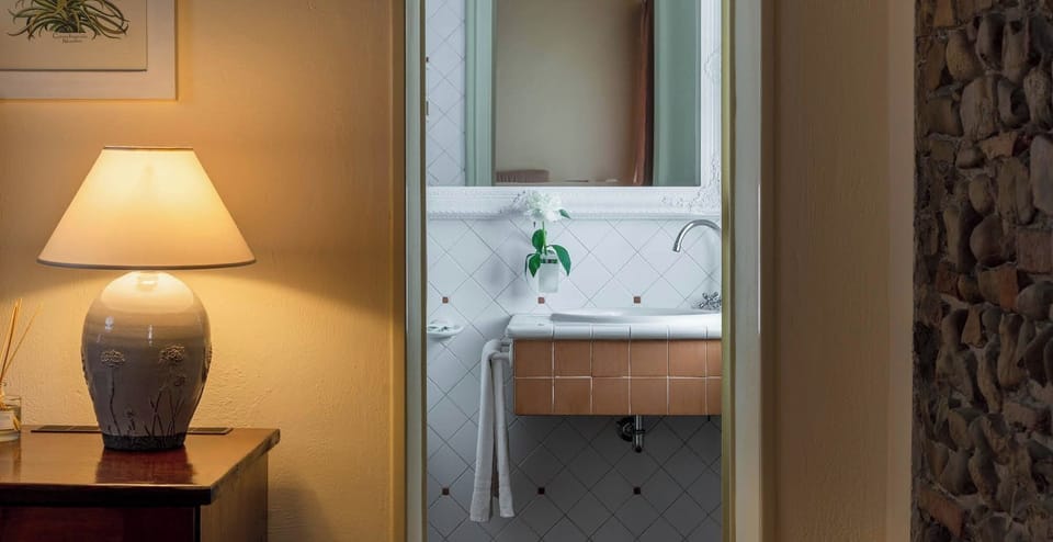 Shower, rainfall showerhead, bidet, towels