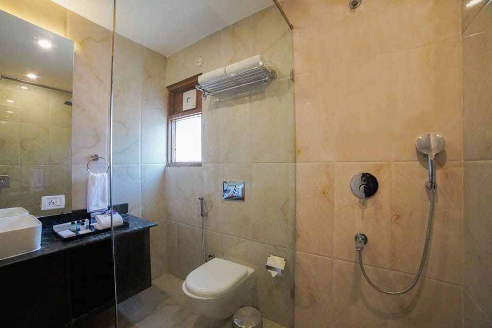 Shower, free toiletries, hair dryer, bidet