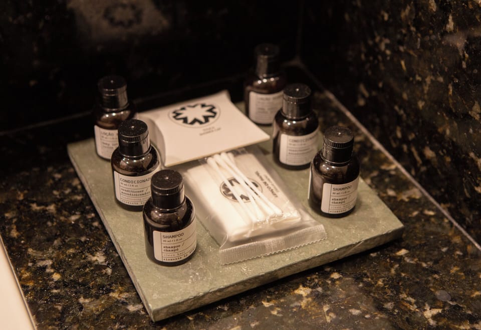 Shower, slippers, towels, soap