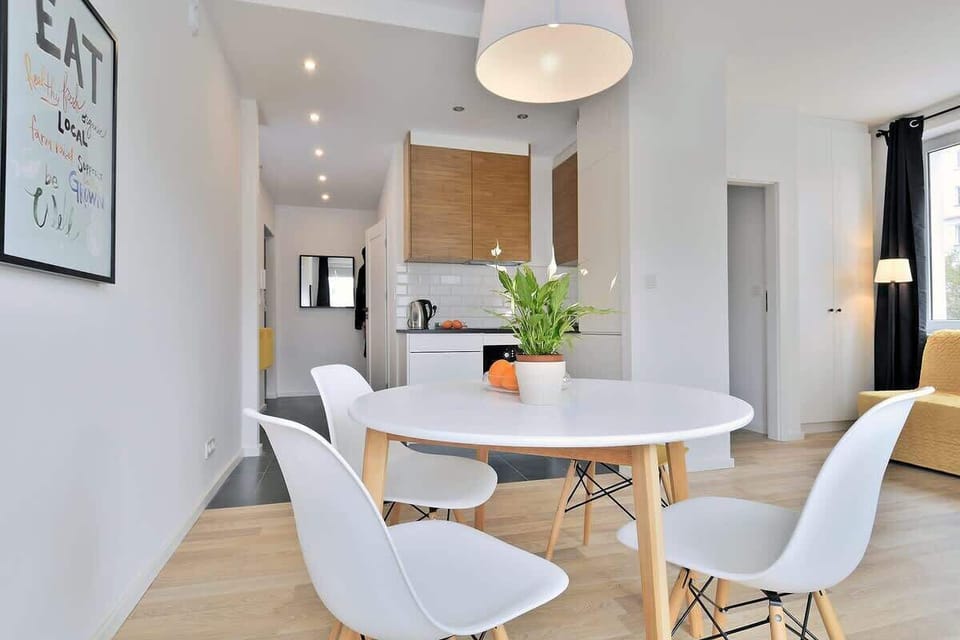 Dining area with a kitchenette.