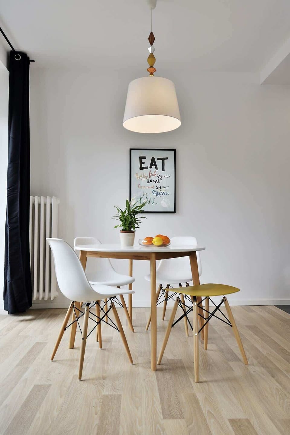 Dining table with tableware.