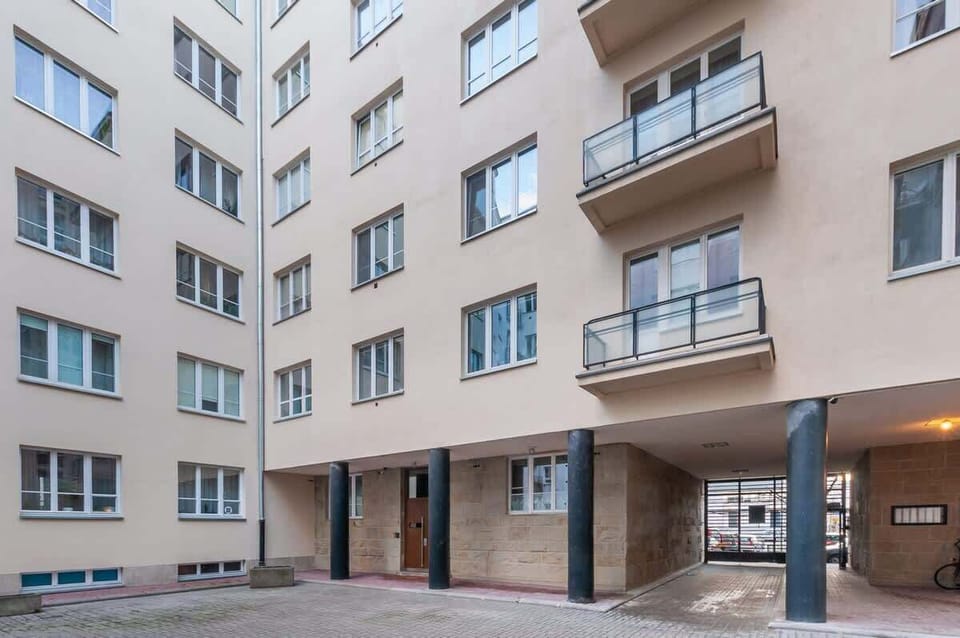 The building's surroundings. 