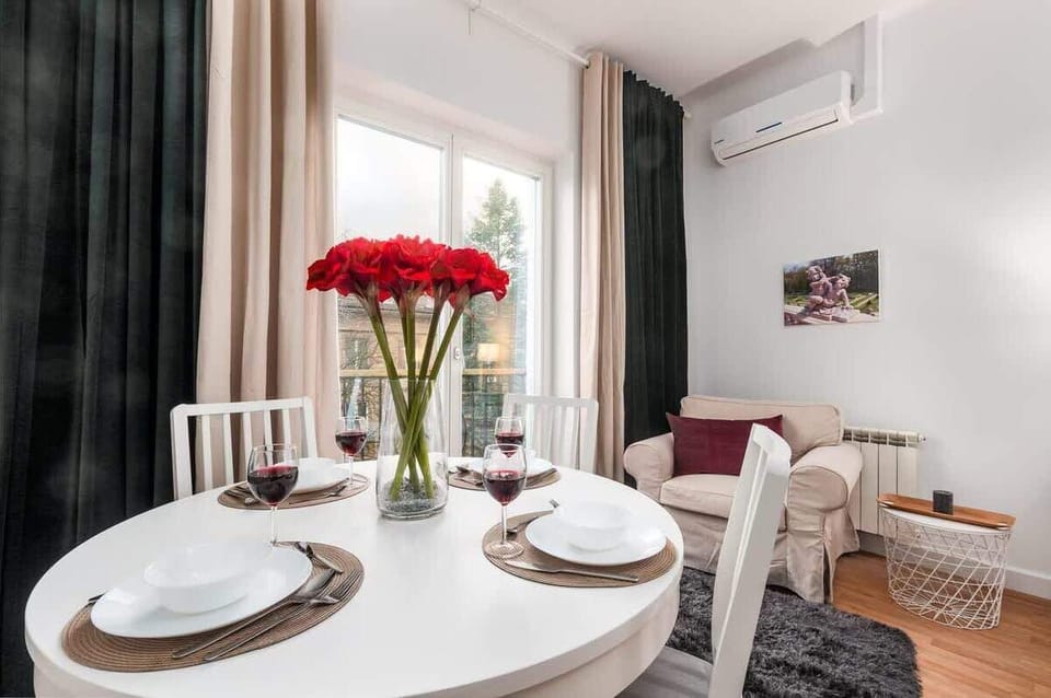 The dining room is connected to the air-conditioned living room.