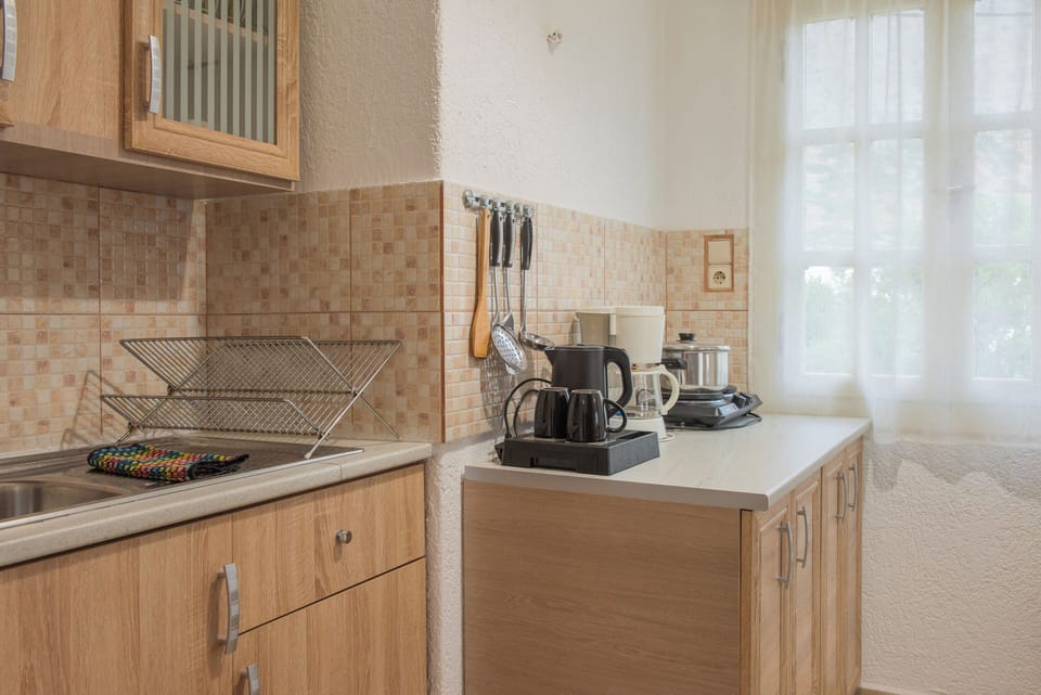 Apartment, Sea View | Private kitchen | Fridge, microwave, stovetop, coffee/tea maker