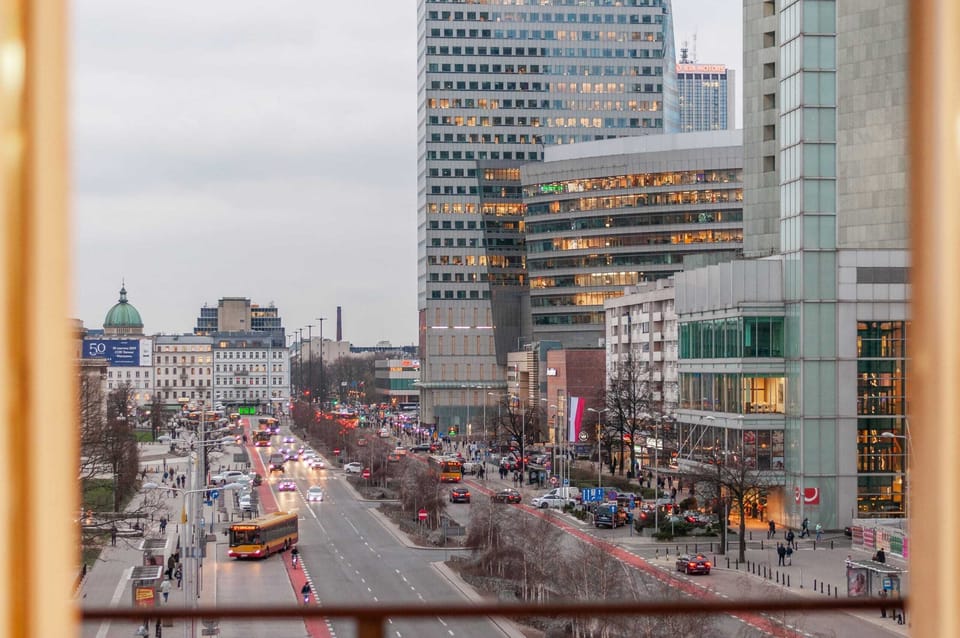 View of the skyscrapers and the city street.