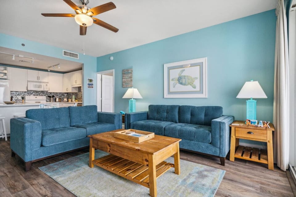 Living Room with Flat screen TV, pull out sofa bed, and ocean views