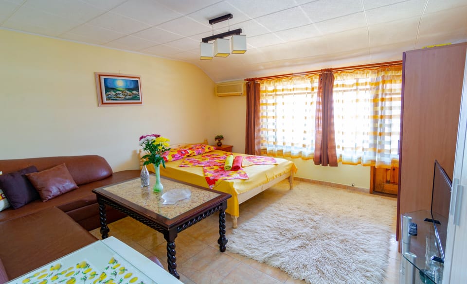 Apartment, 1 Bedroom, Balcony, Sea View | Living room | 25-cm TV with cable channels