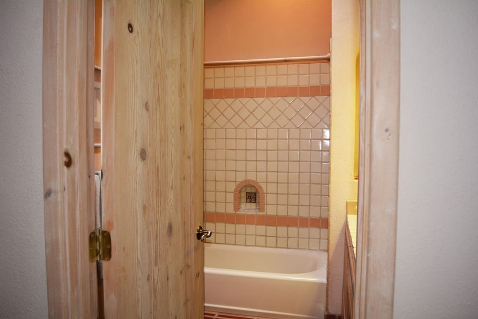 Guest bathroom showing bath tub