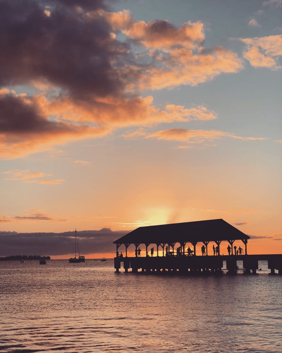 Historic Hanalei Pier at sunset