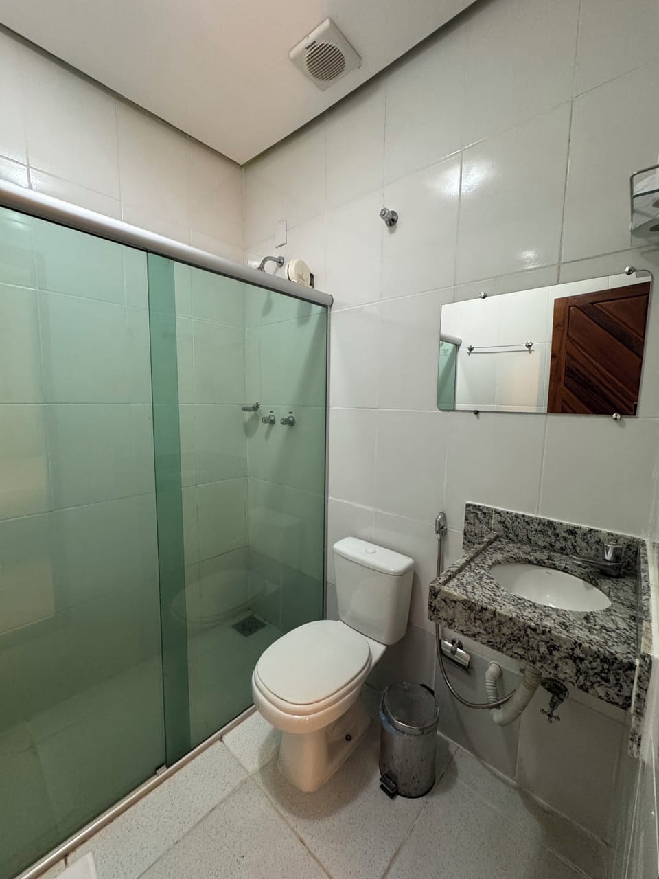 Shower, towels, soap, toilet paper