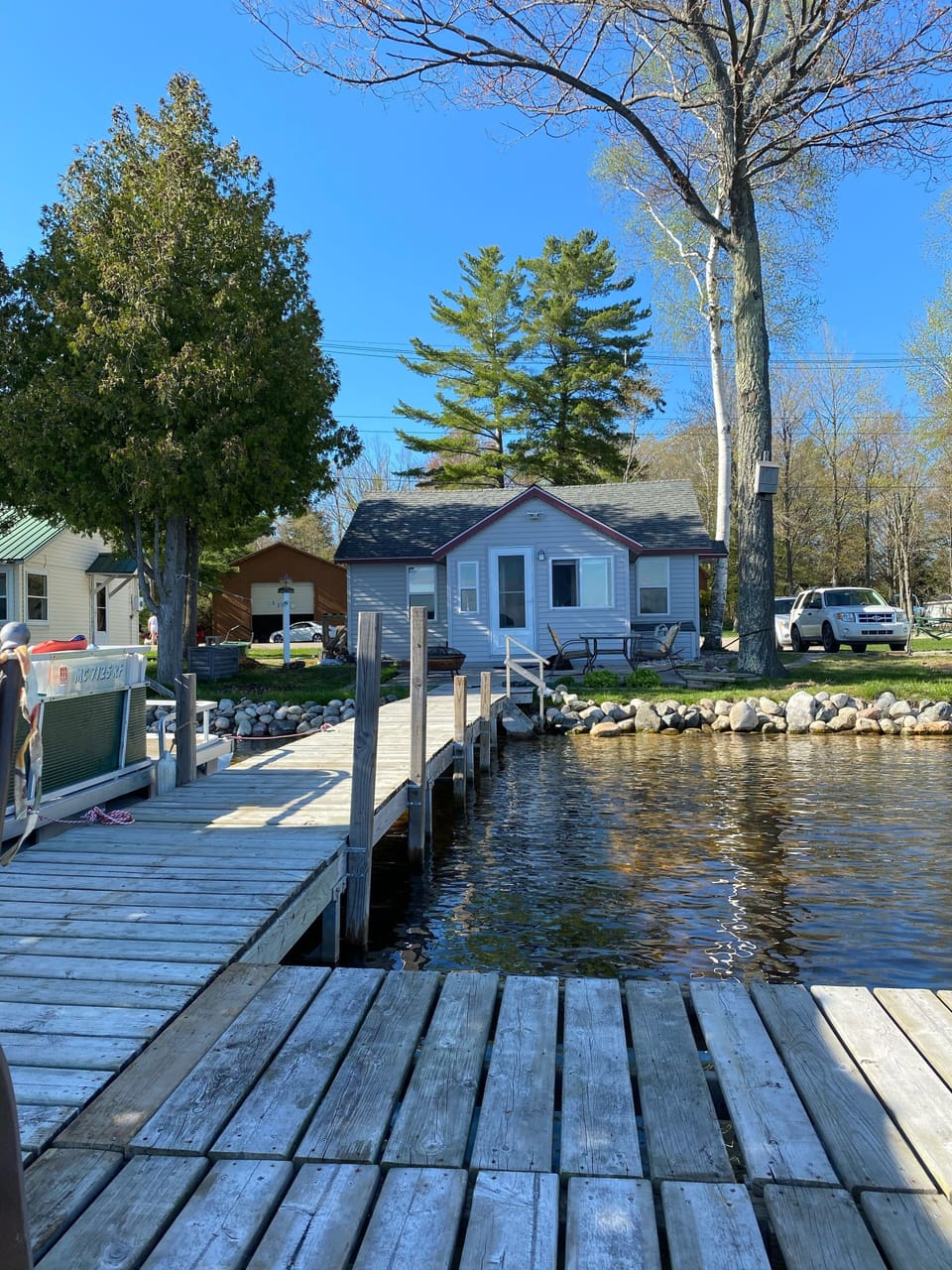 A view of the dock and house from the water