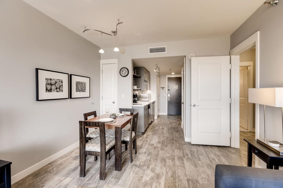 Dining for four and fully functioning kitchen, including dishwasher
