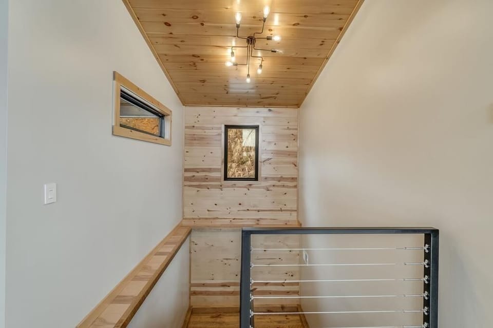 Open stairs down to the rec room / theater