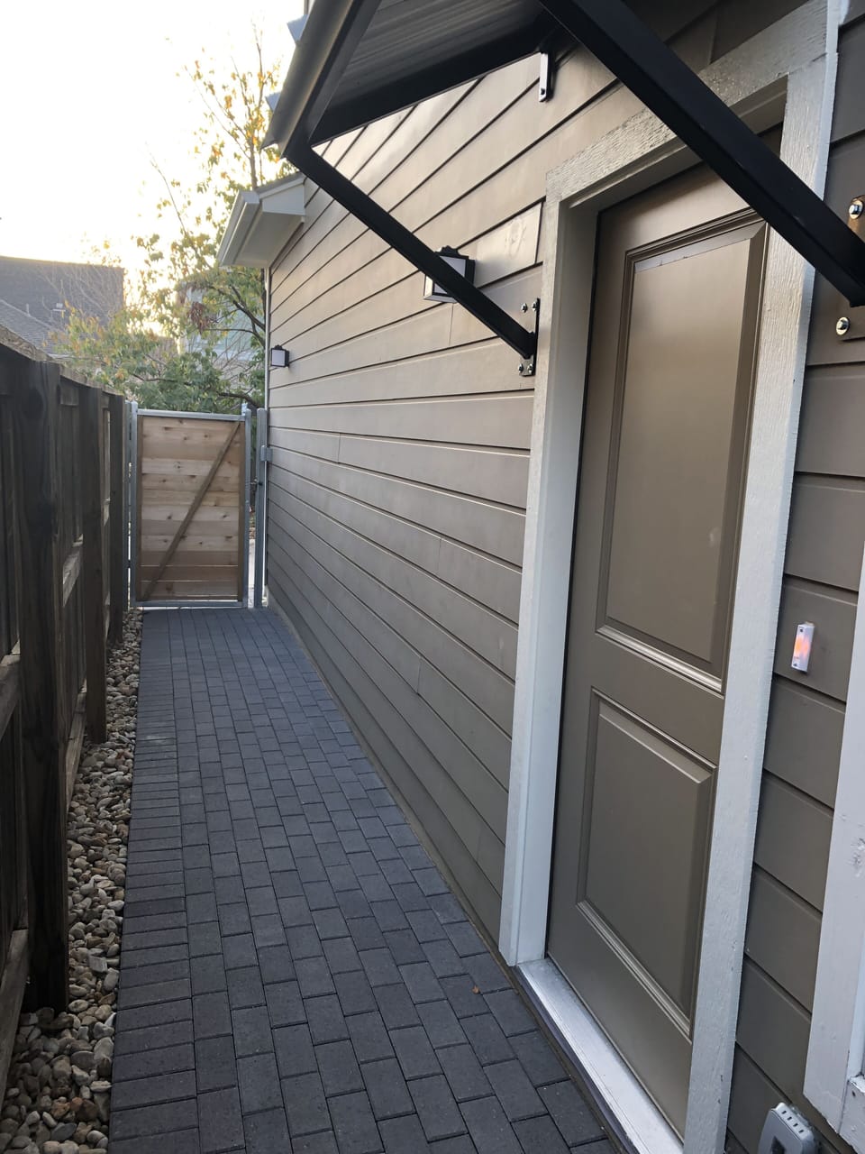 Lit path to private entrance.
