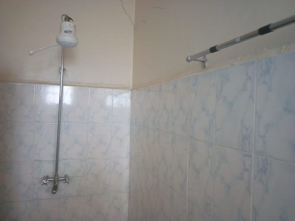 Shower, rainfall showerhead, towels