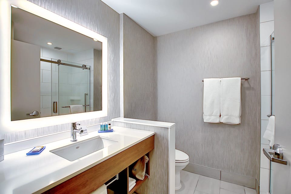 Standard Room, 1 King Bed, Roll-in Shower (Communications, Mobility Accessible) | Desk, laptop workspace, soundproofing, iron/ironing board