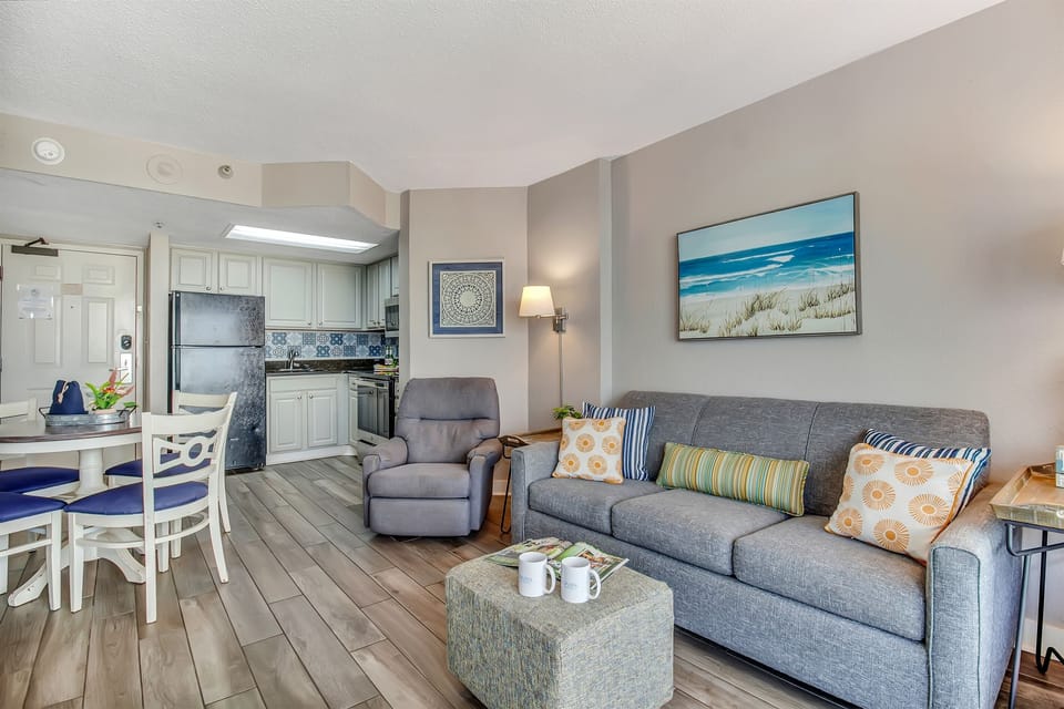 Spacious relaxing living room with coastal vibes