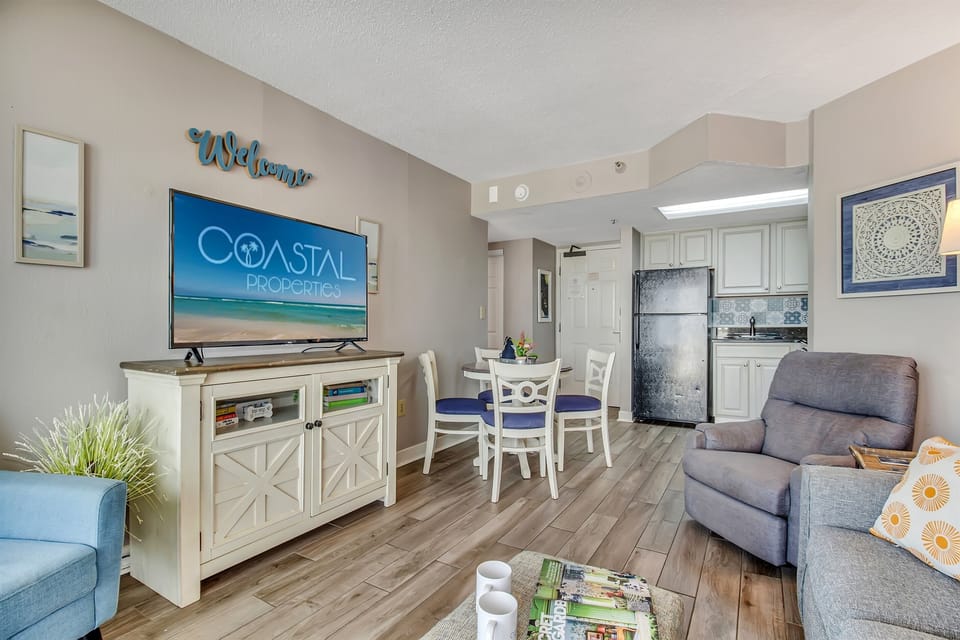 Spacious relaxing living room with coastal vibes