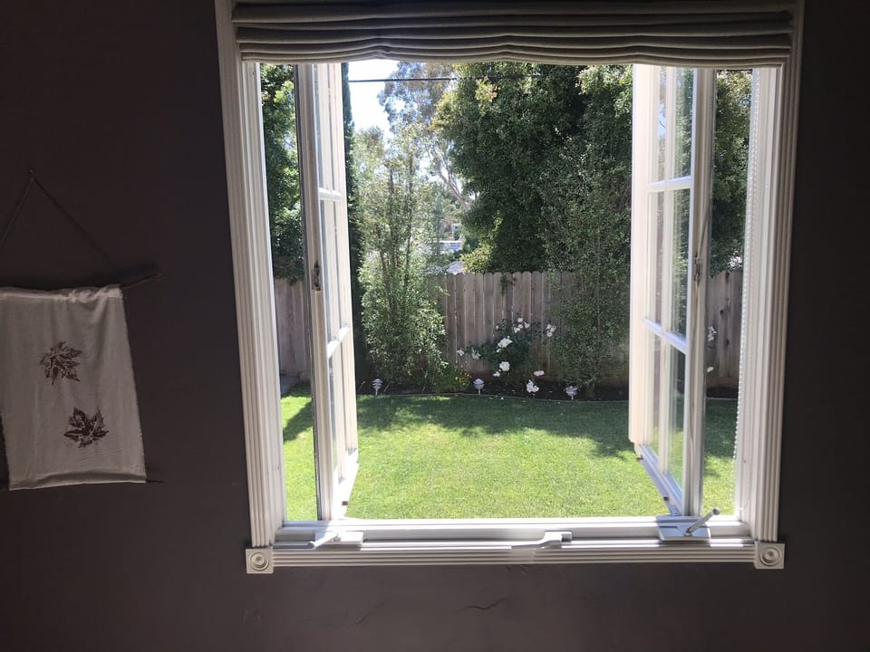 Looking out of master bedroom to back garden