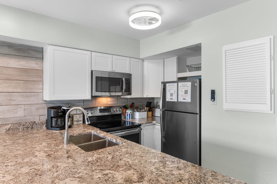 Your fully equipped kitchen features stainless steel appliances, and everything you need to cook your favorite meals during your stay.